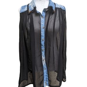 See through jean and mesh Blouse